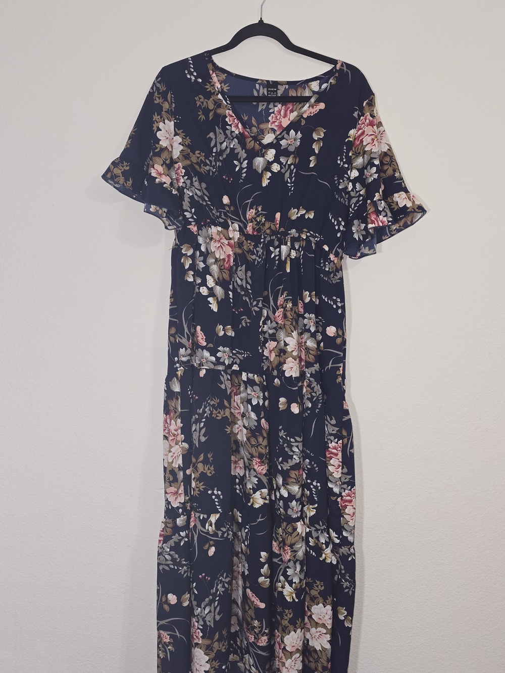 SHEIN Navy Floral Maxi Dress with Pink and Cream Blooms